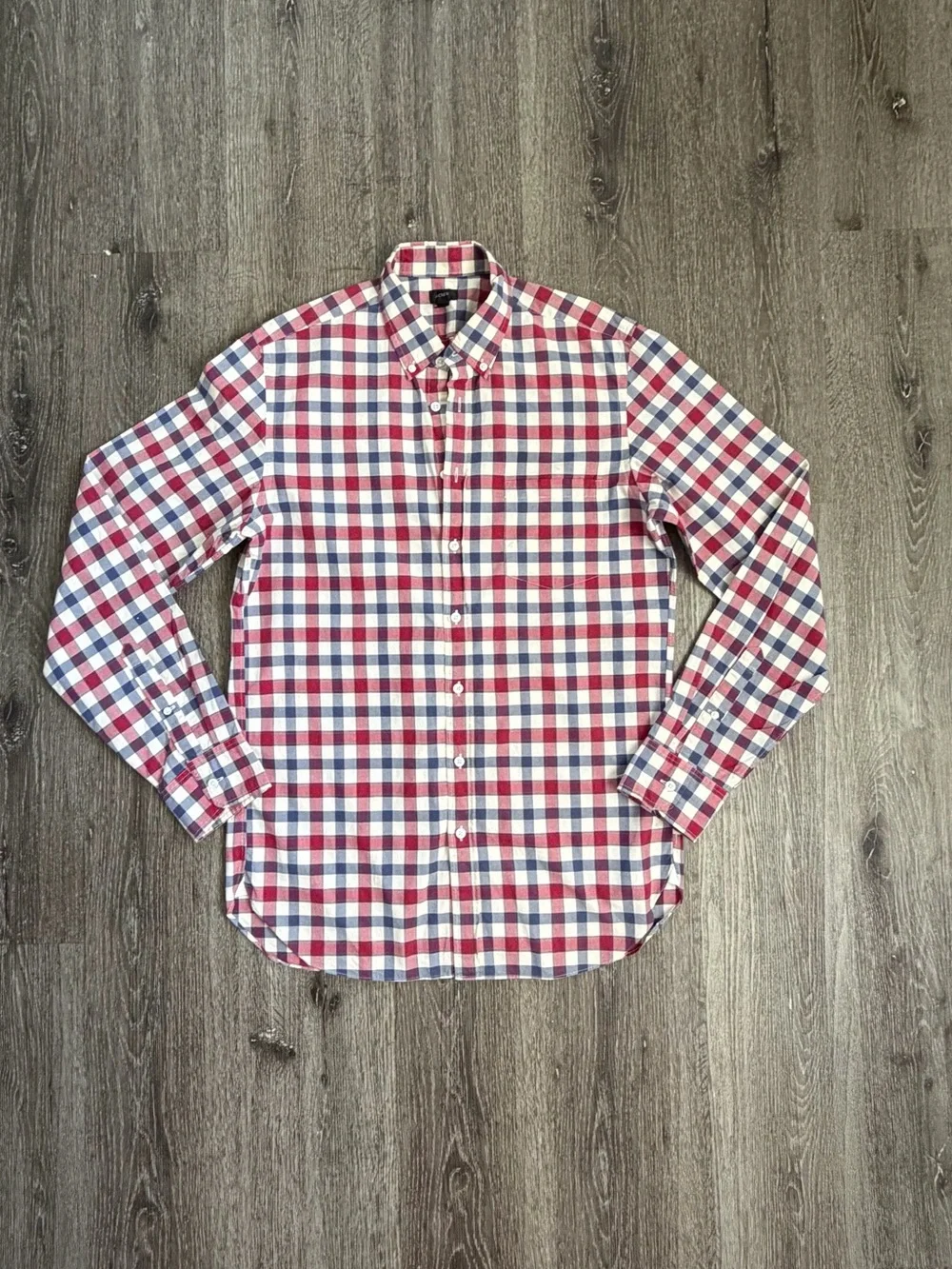 J. Crew Men's Red, Blue & White Check Button-Down Shirt